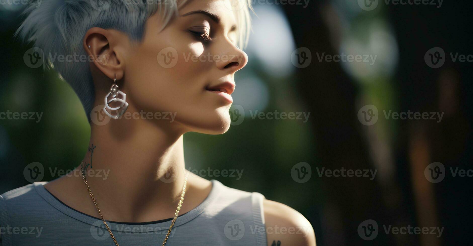 Non-binary person with gender-neutral symbol. photo