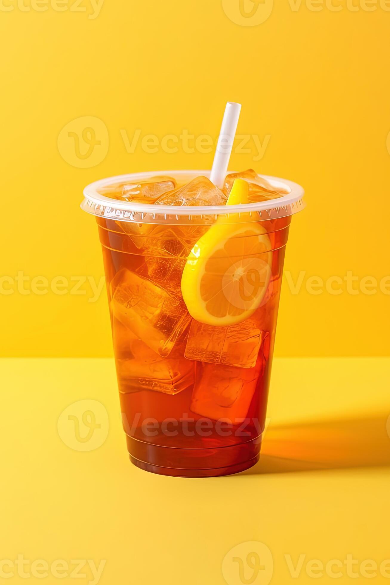 Iced lemon tea on plastic takeaway glass. ai generated 27468996 Stock