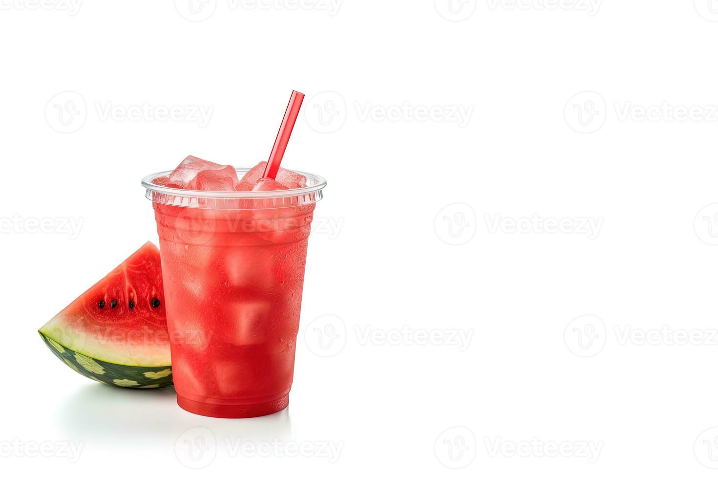 watermelon smoothie in take away cup with watermelon sliced isolated on white background with copy space. ai generated photo