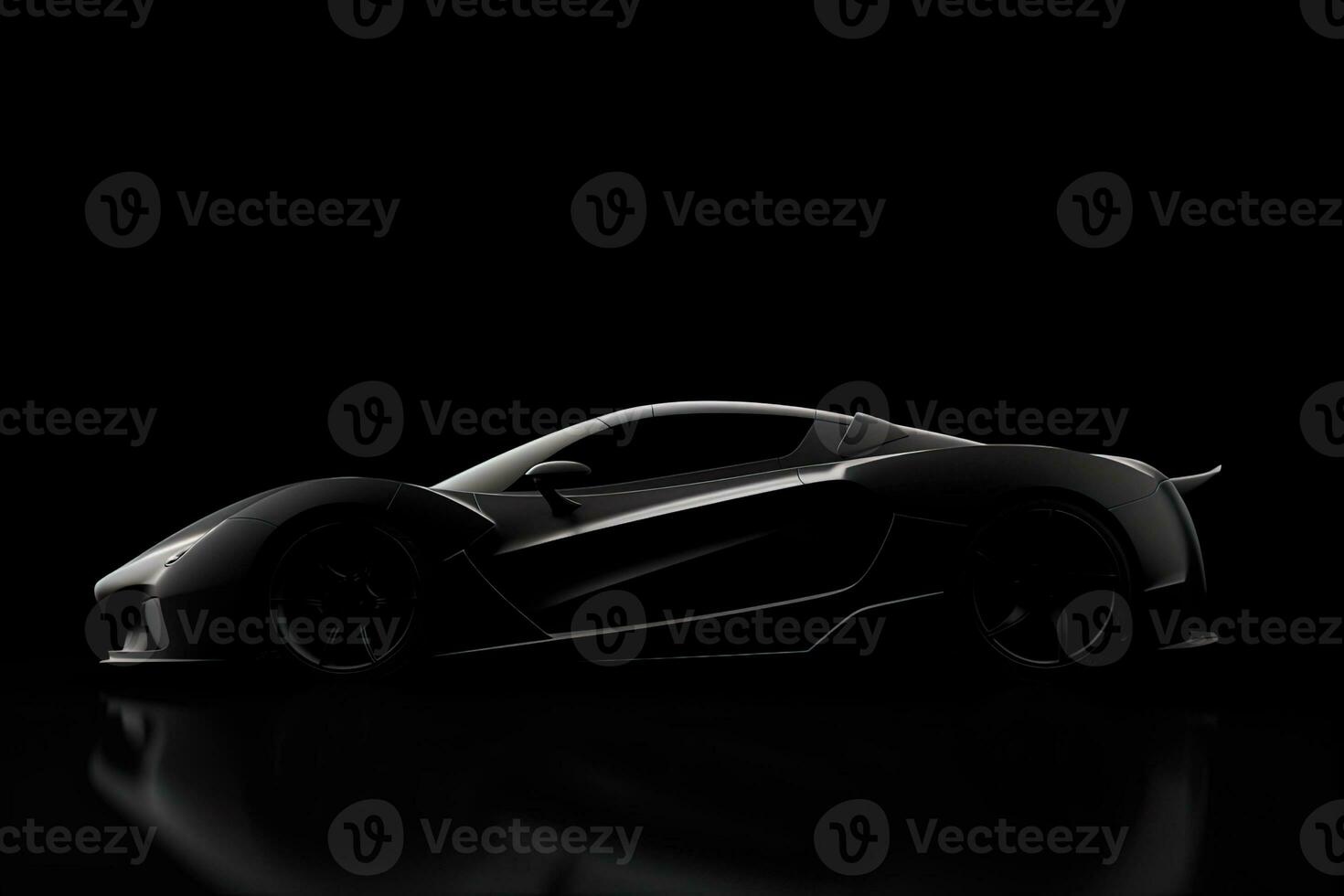 Side view dark silhouette of a modern sport black car isolated on black background. ai generated photo