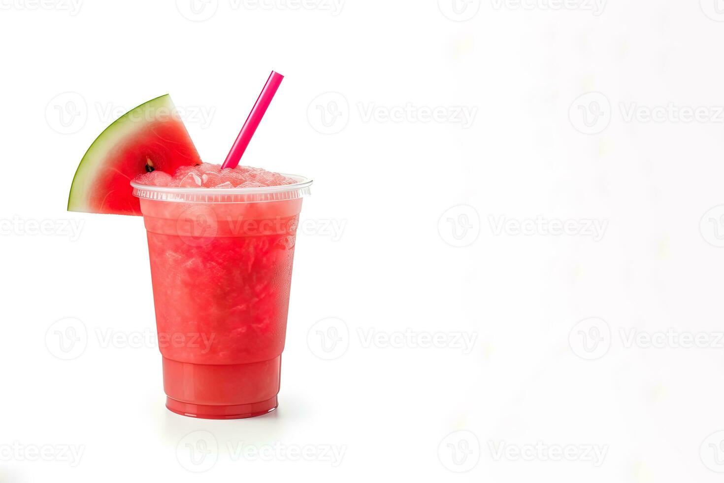 watermelon smoothie in take away cup with watermelon sliced isolated on white background with copy space. ai generated photo