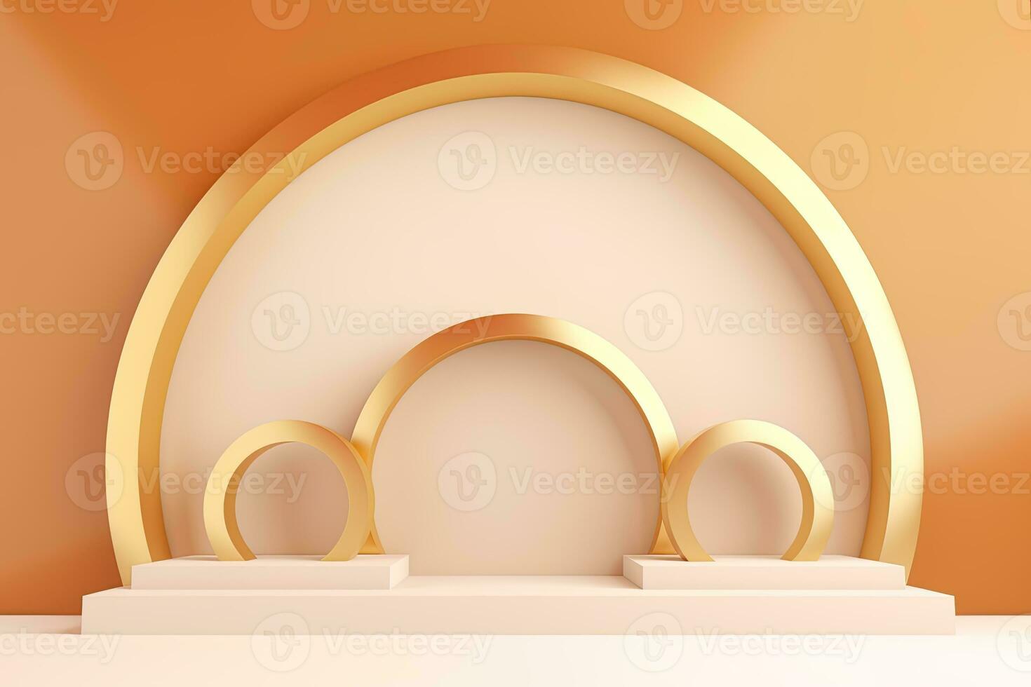 Realistic 3D podium with golden beige color for product display. ai generated photo