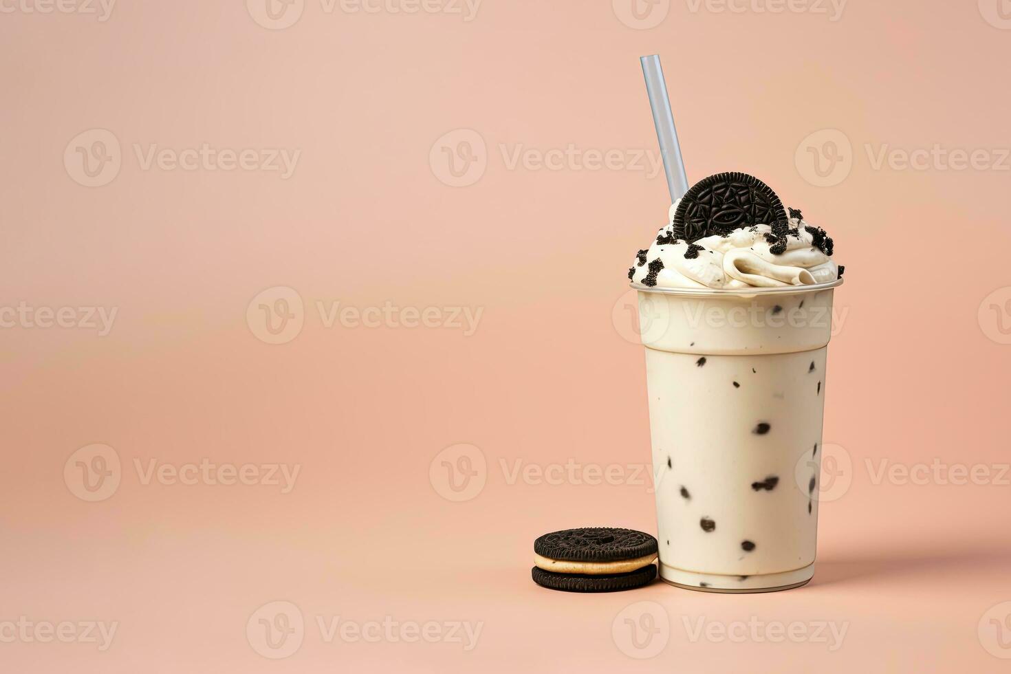 Cookies and cream milkshake in a takeaway cup with copy space. ai generated photo