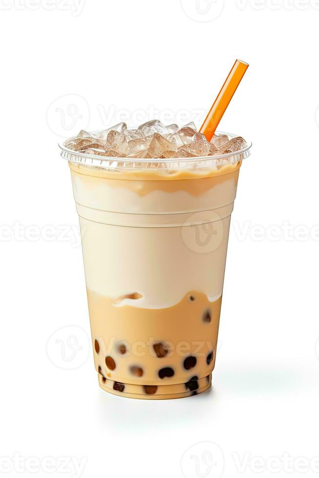 Photorealistic glass containing milk tea and boba