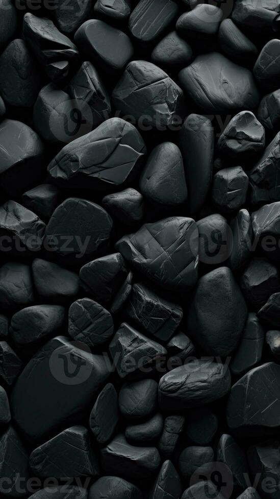 Pebbles stones background with black toned. ai generated photo