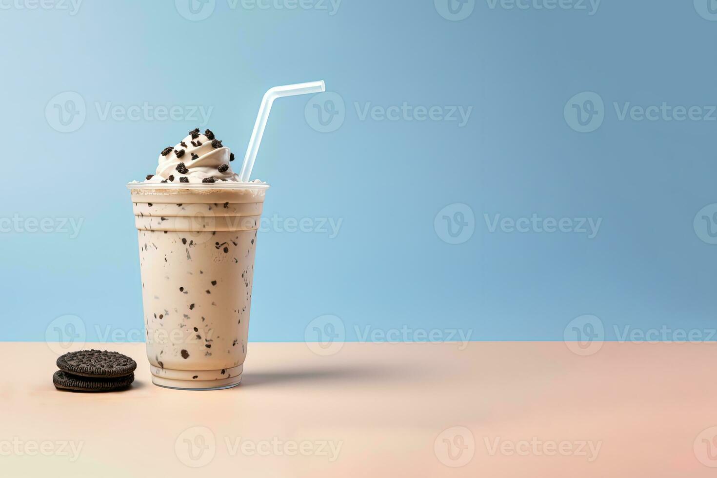 Cookies and cream milkshake in a takeaway cup with copy space. ai generated photo