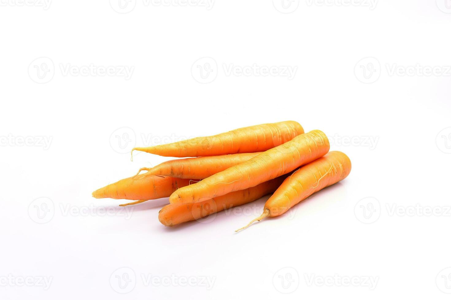 A pile of fresh carrots is isolated on a white background with copy space. ai generated photo