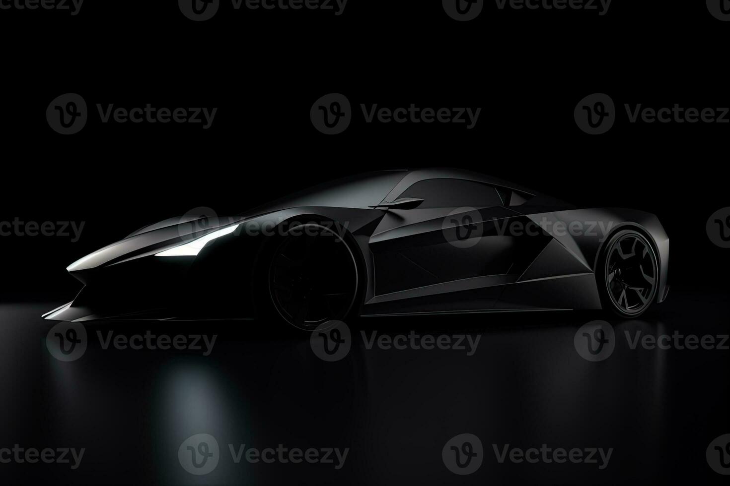 Side view dark silhouette of a modern sport black car isolated on black background. ai generated photo