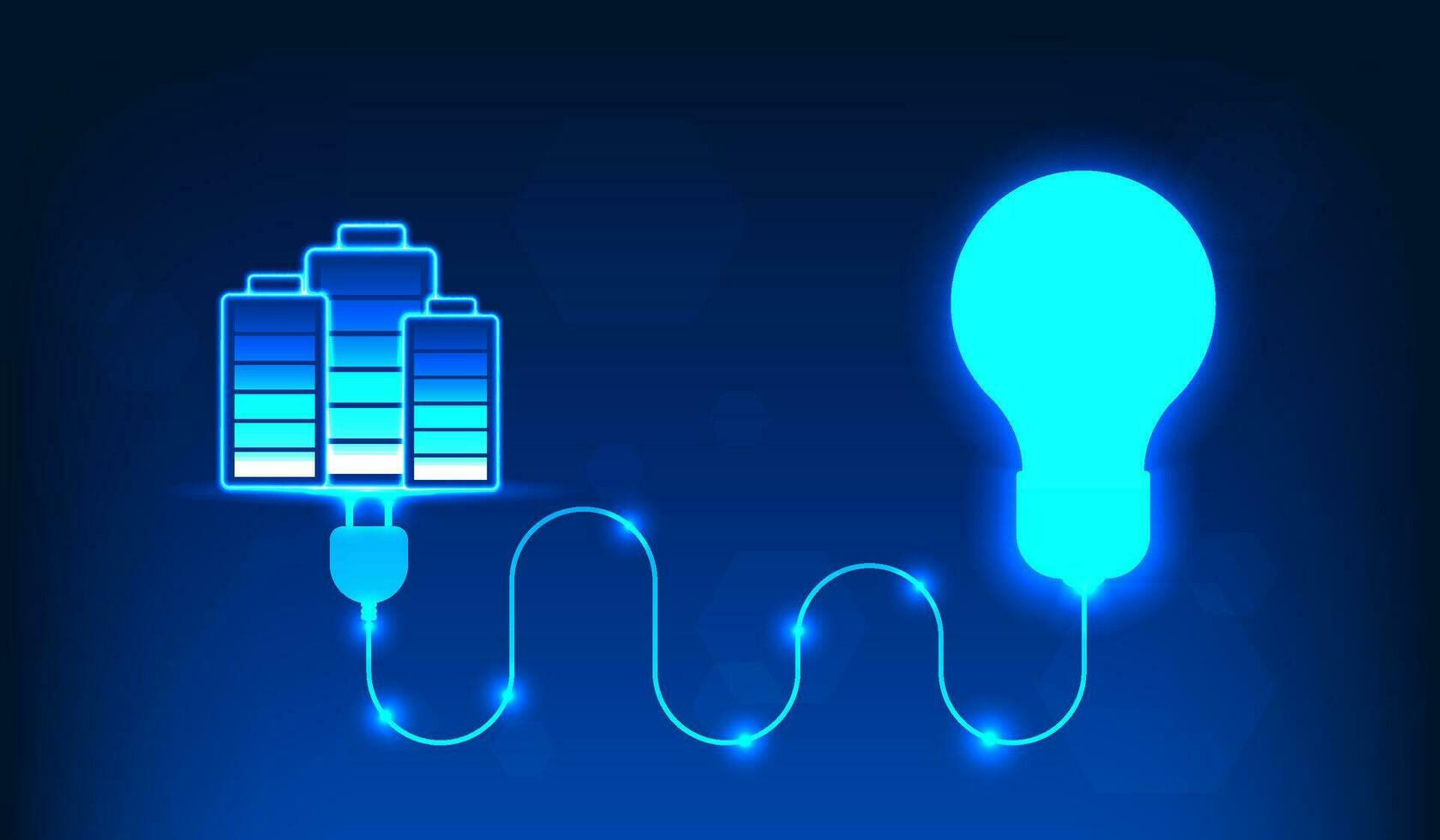 Battery technology, Vector illustration Battery supplying power to the light bulb via wires. It conveys that access to technology requires energy to access the functioning of technology.