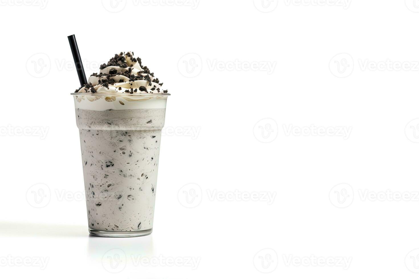 Cookies and cream milkshake in a takeaway cup isolated on white background with copy space. ai generated photo