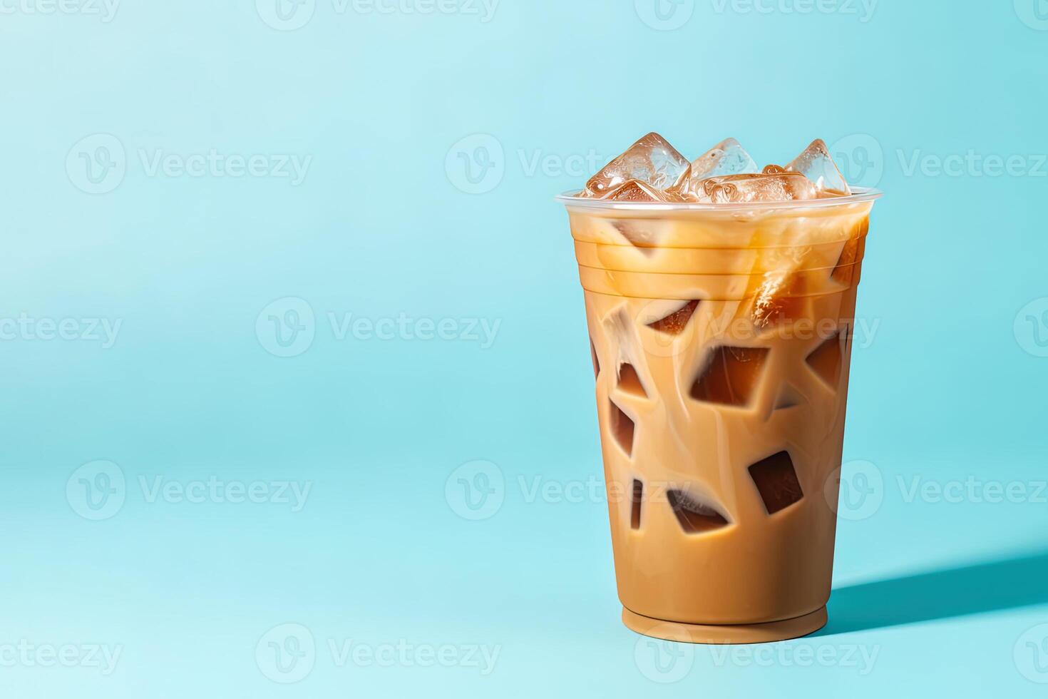 Iced coffee in plastic takeaway glass. photo
