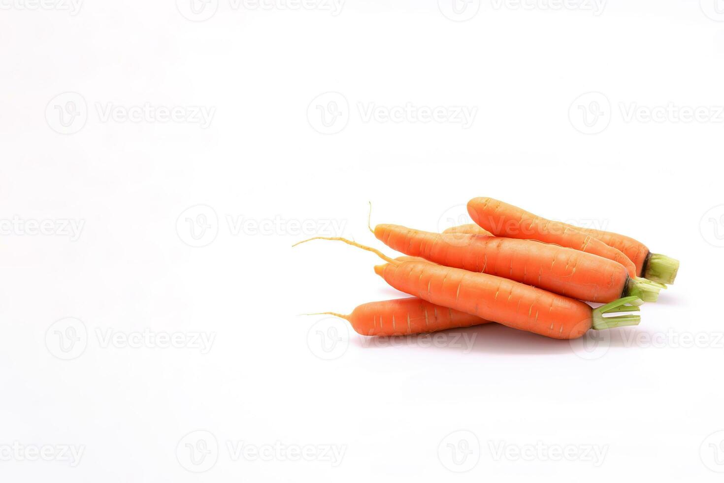 A pile of fresh carrots is isolated on a white background with copy space. ai generated photo