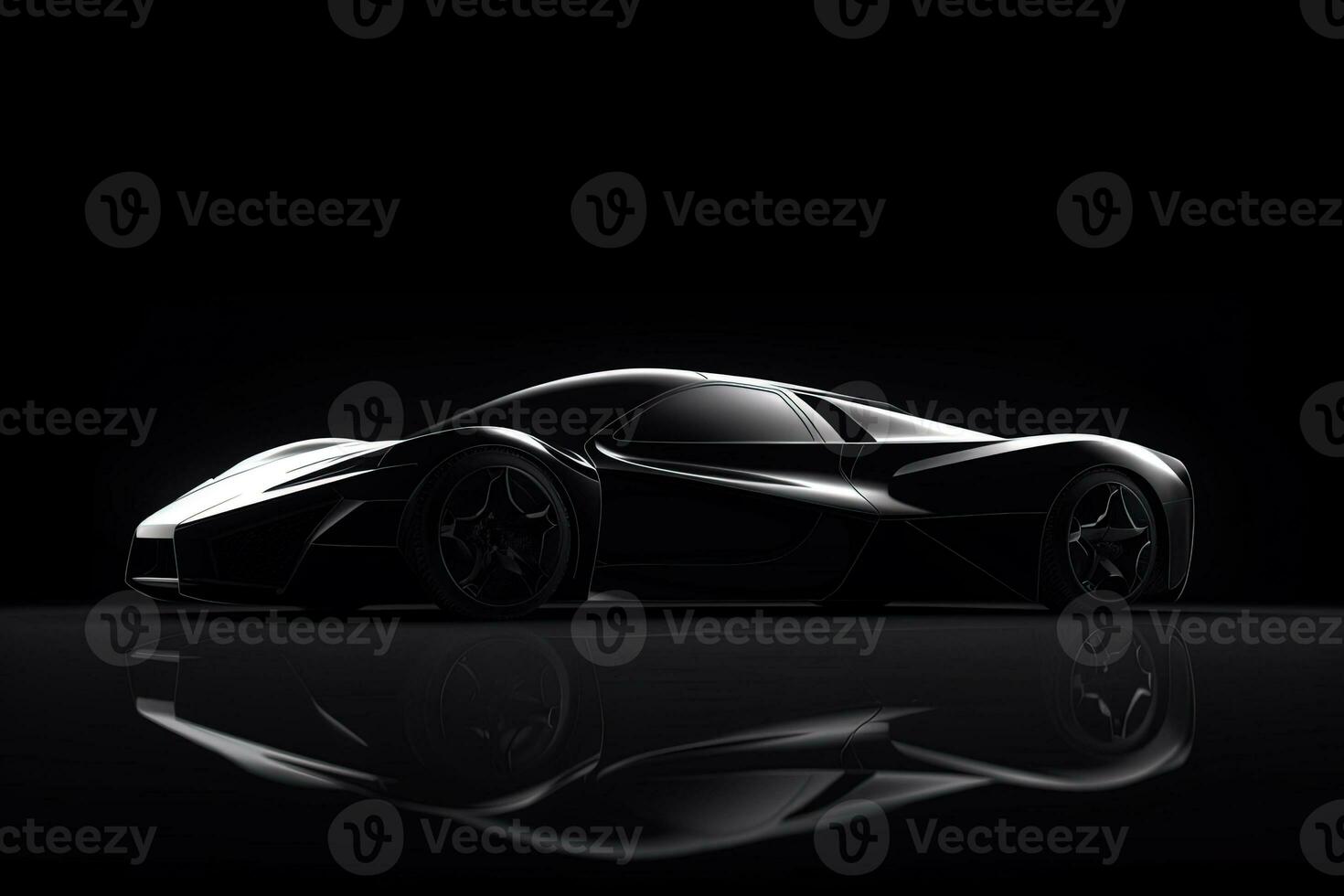 Side view dark silhouette of a modern sport black car isolated on black background. ai generated photo