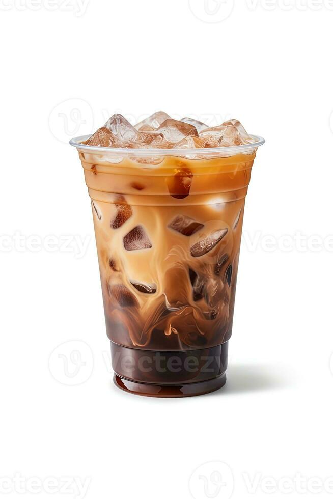 Ice Coffee In Plastic Cup Isolated On White Background Stock Photo