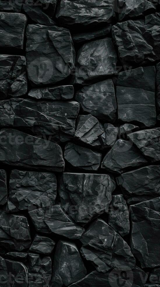 Black stone wall texture background. ai generated photo