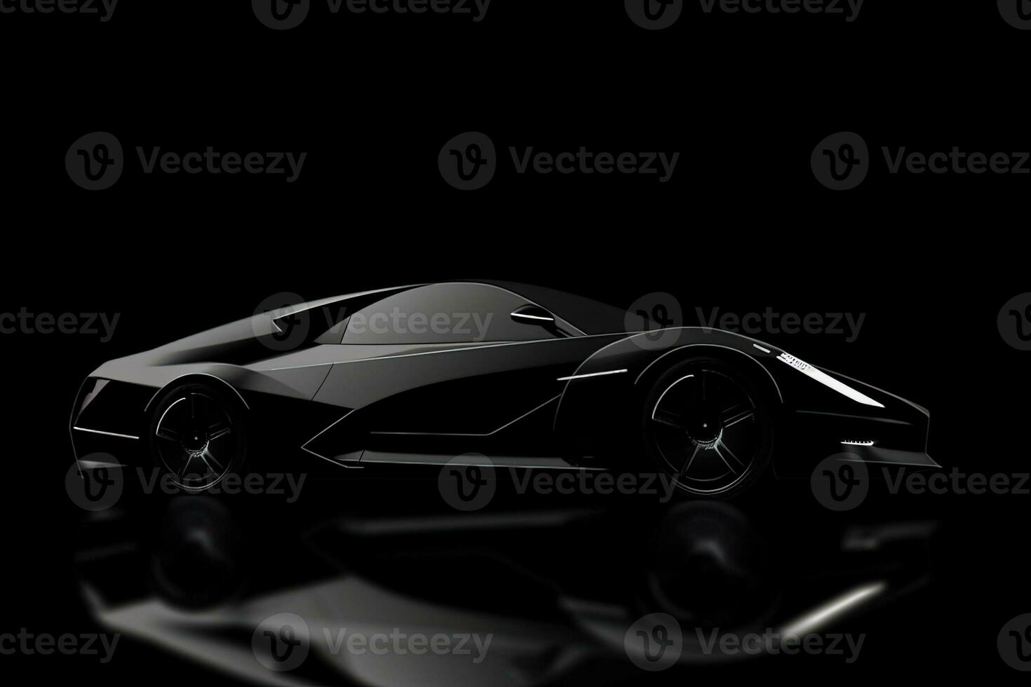 Side view dark silhouette of a modern sport black car isolated on black background. ai generated photo