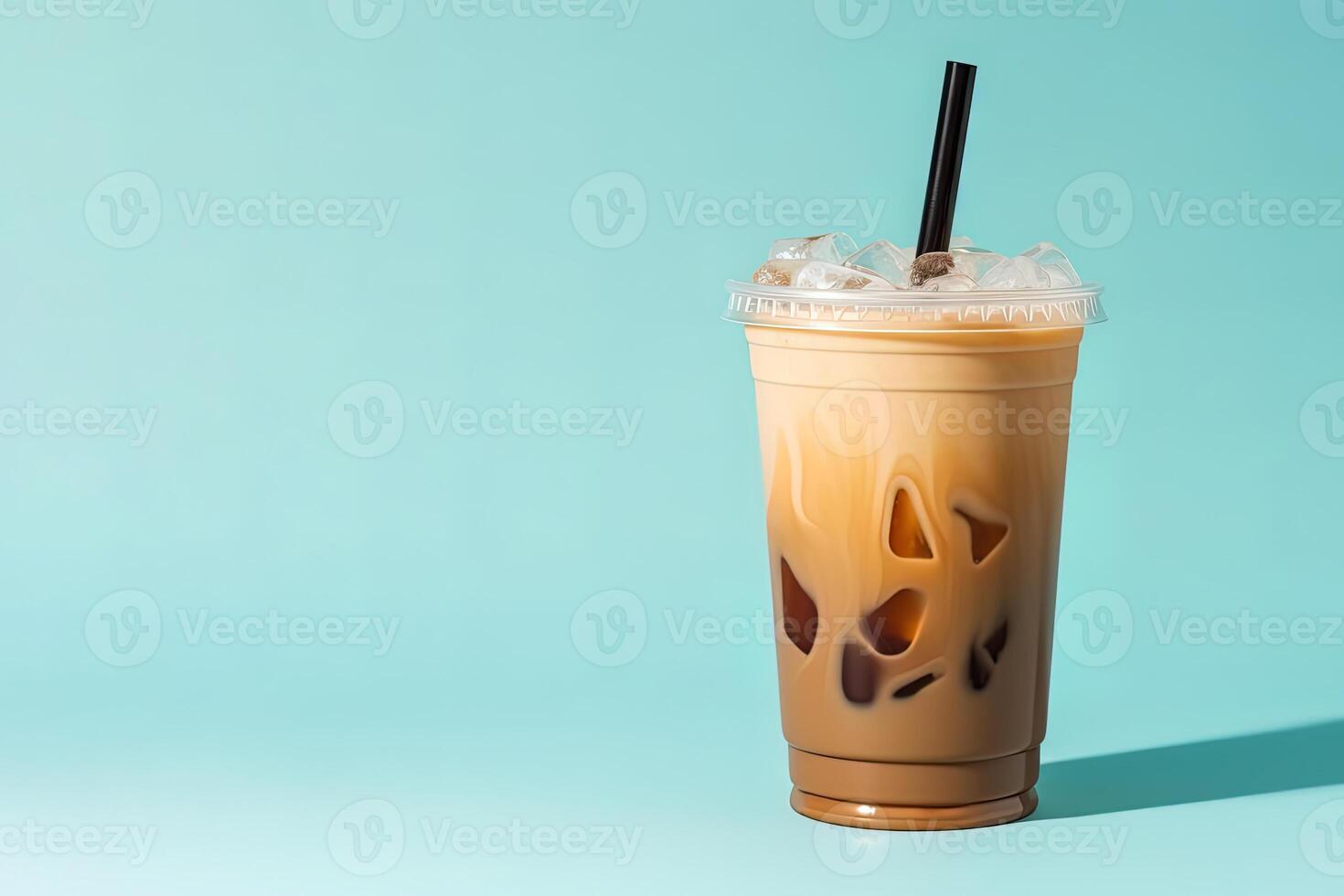 Iced coffee in plastic takeaway glass. photo