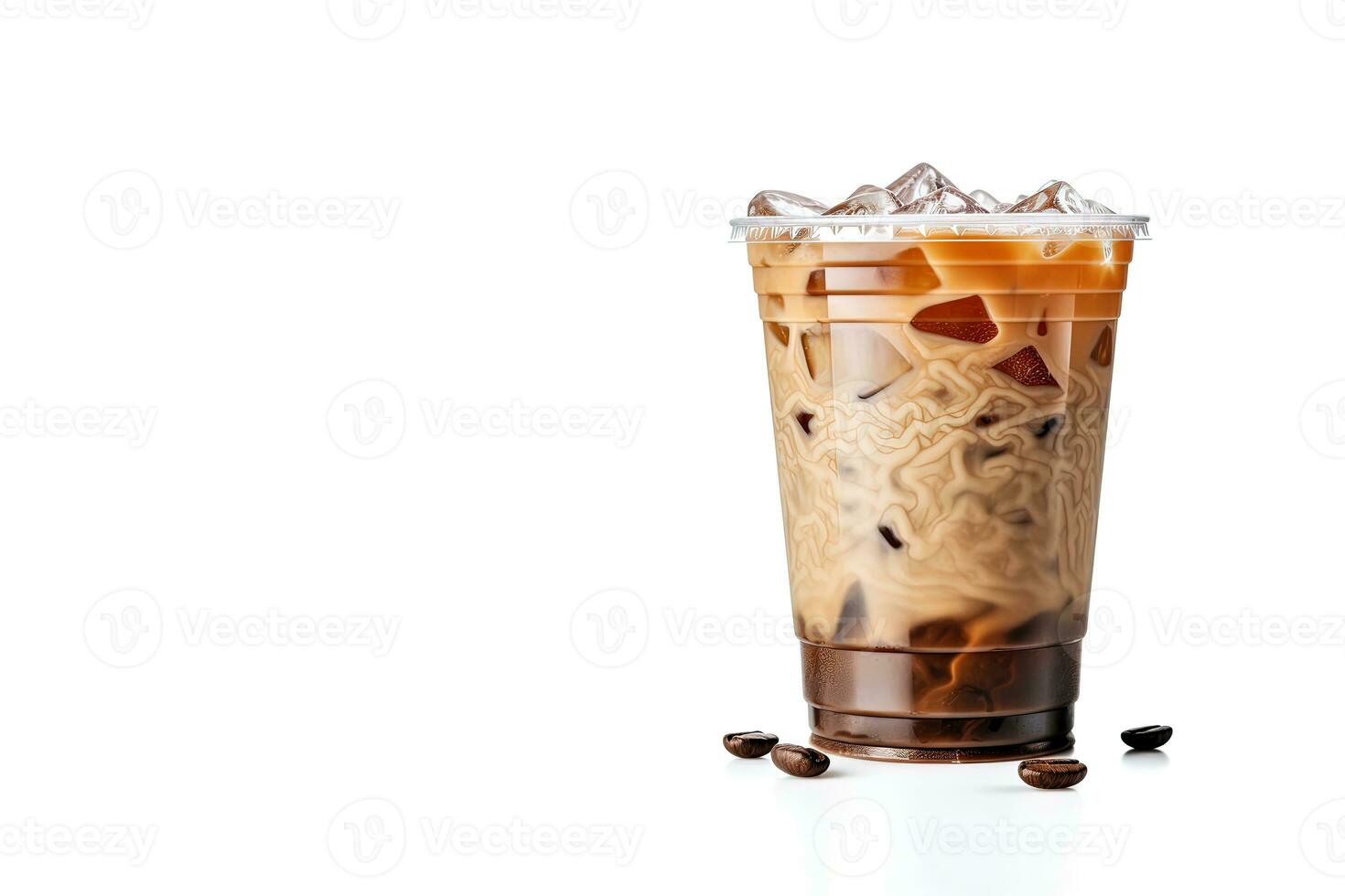 Iced coffee in plastic takeaway glass isolated on white background with copy space. ai generated photo