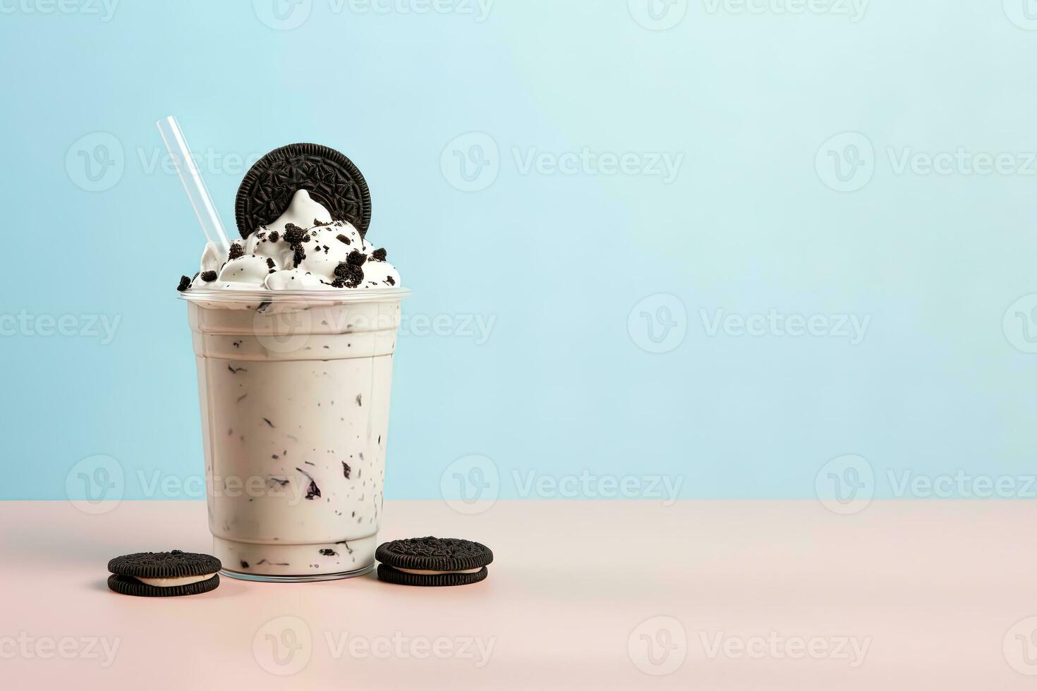 Cookies and cream milkshake in a takeaway cup with copy space. ai generated photo