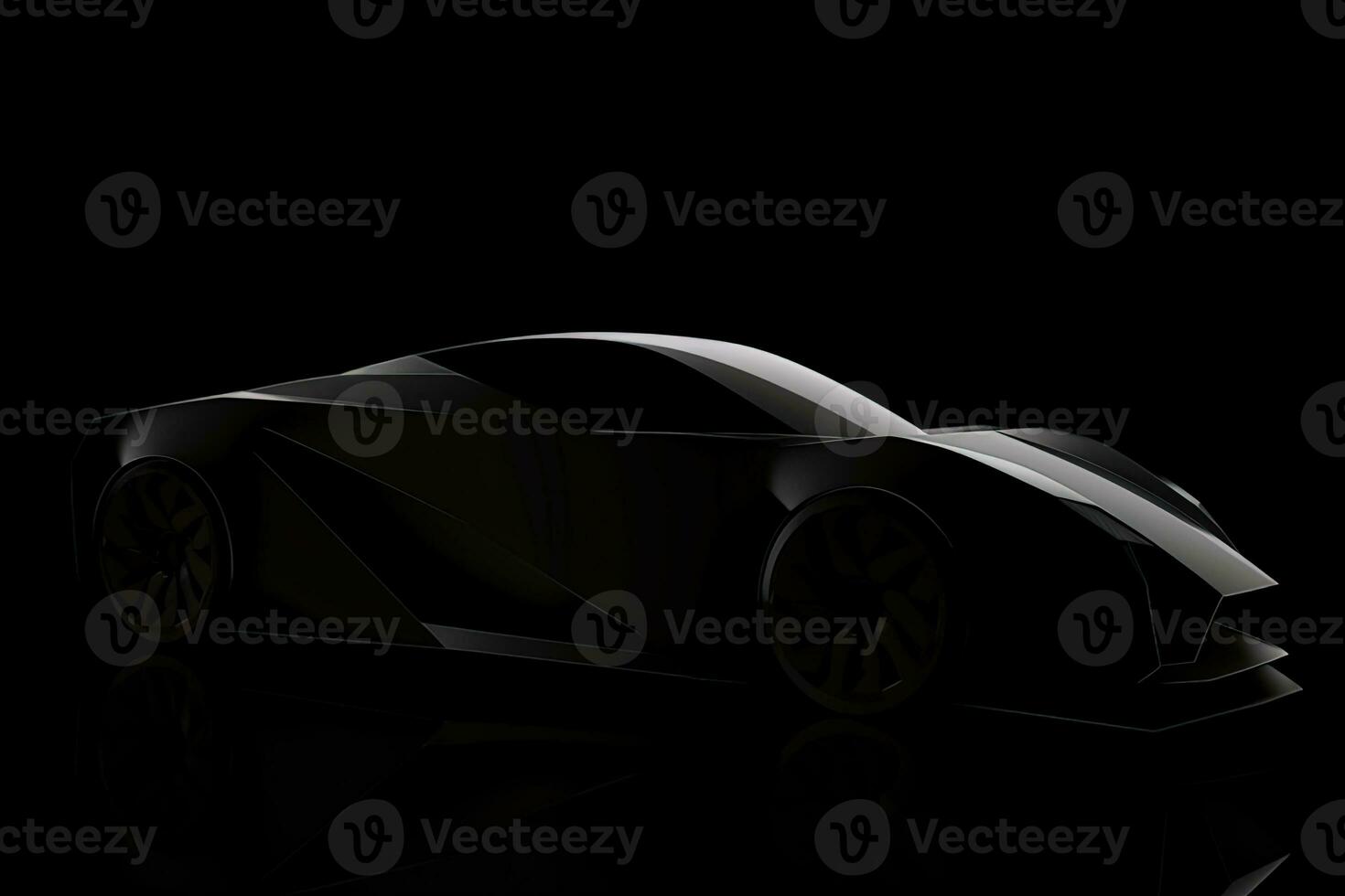 Side view dark silhouette of a modern sport black car isolated on black background. ai generated photo