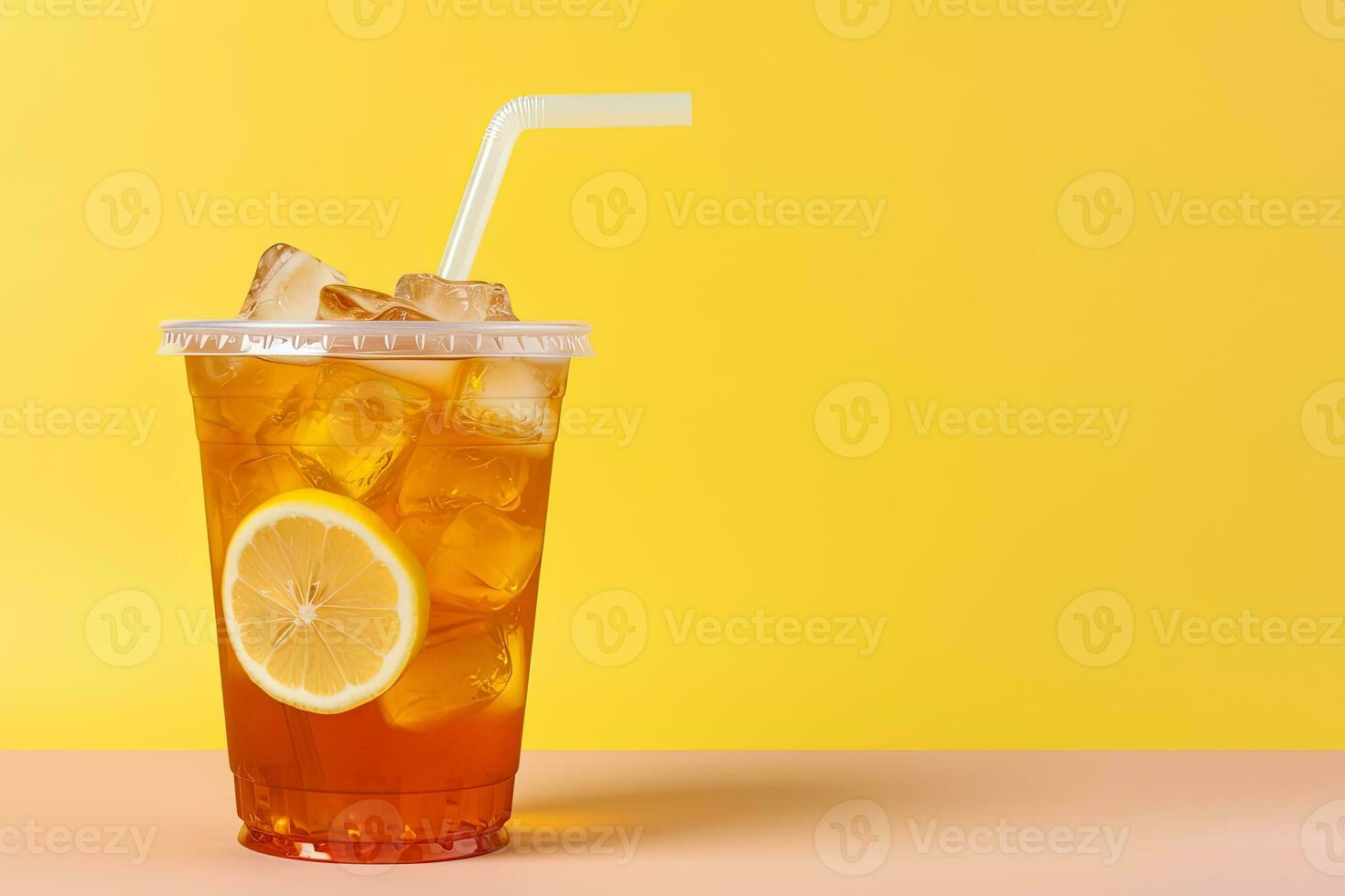 Ice tea on plastic cup with lemon, side view with transparent background,  Generative AI Technology 24734001 PNG