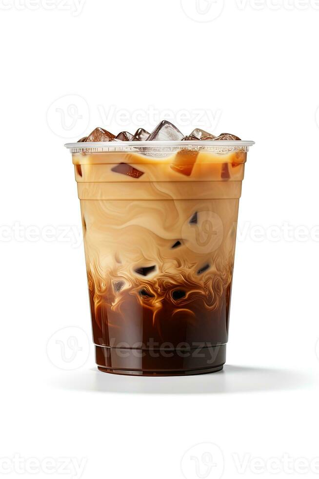 Iced coffee in plastic takeaway glass isolated on white background. ai generated photo