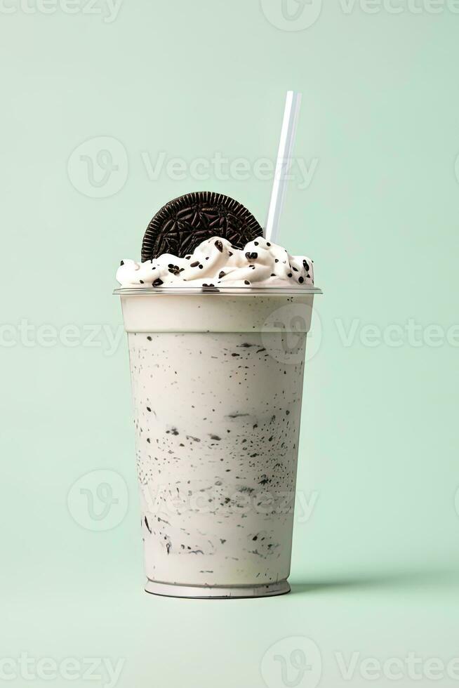 Cookies and cream milkshake in a takeaway cup. ai generated photo