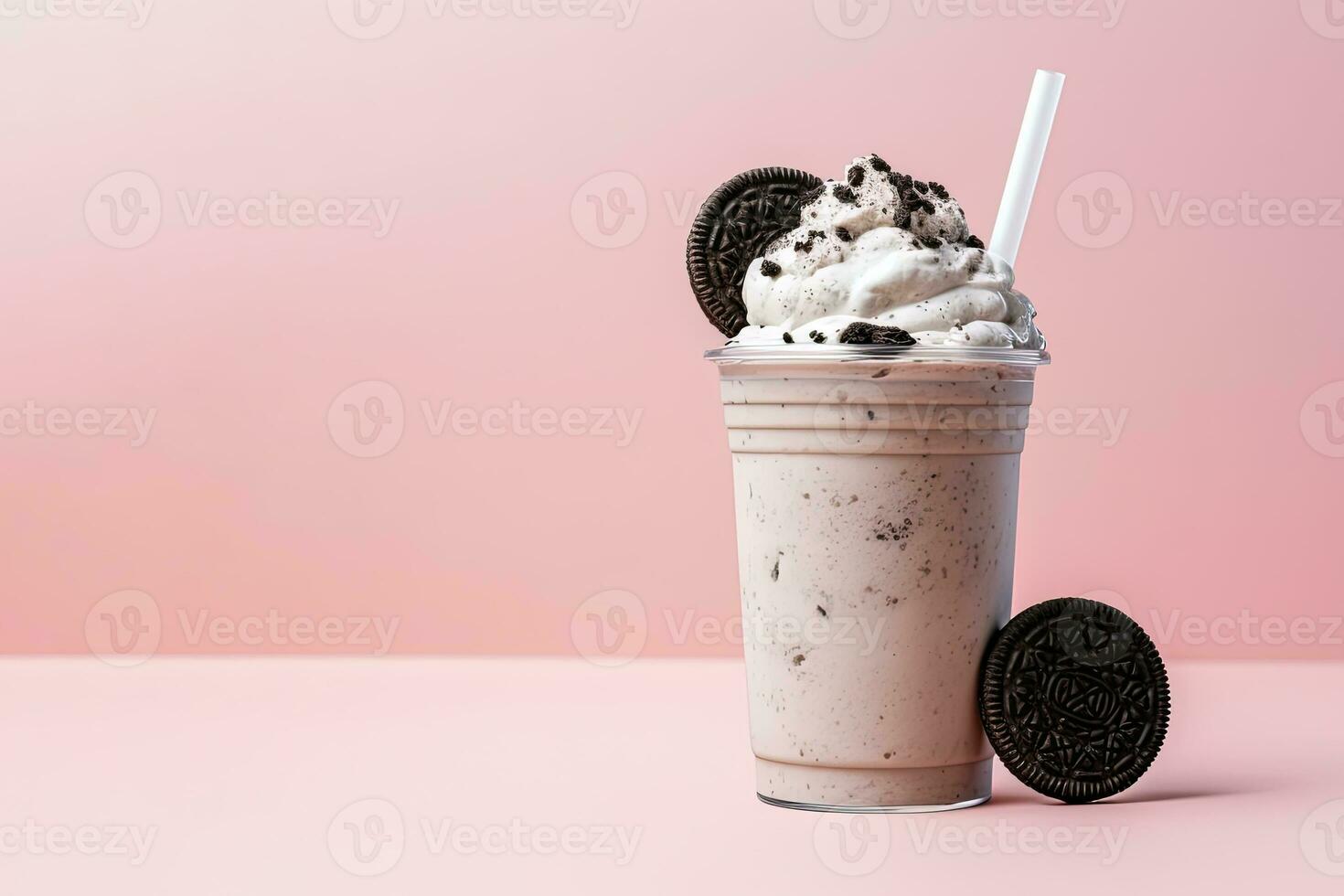 Cookies and cream milkshake in a takeaway cup with copy space. ai generated photo