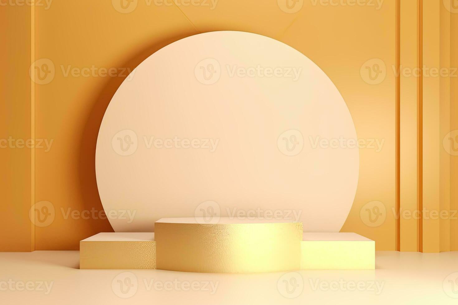 Realistic 3D podium with golden beige color for product display. ai generated photo