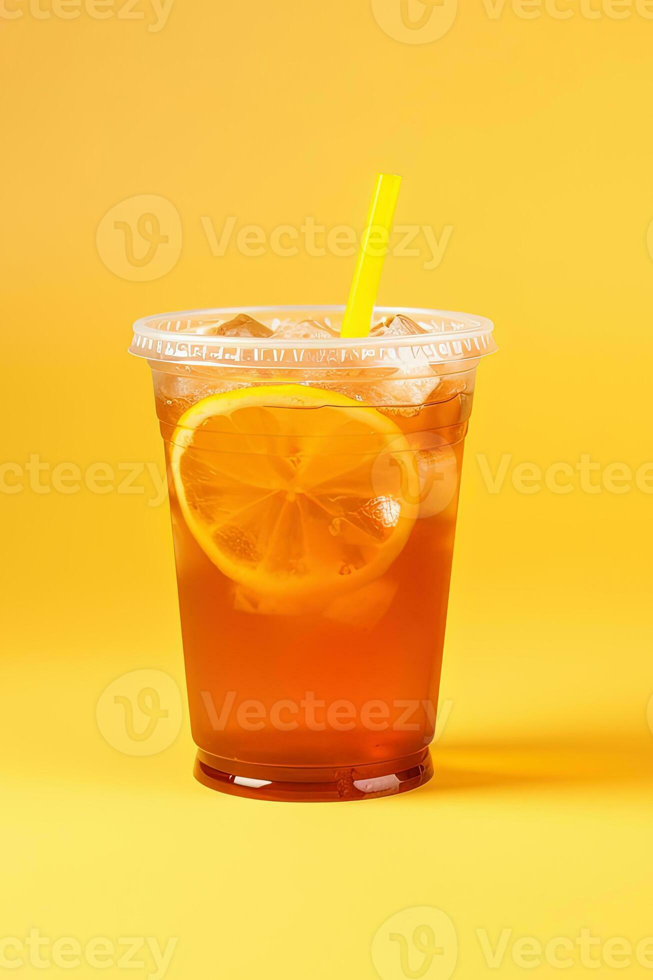 Premium AI Image  Iced lemon tea on plastic takeaway glass isolated on  white background with copy space