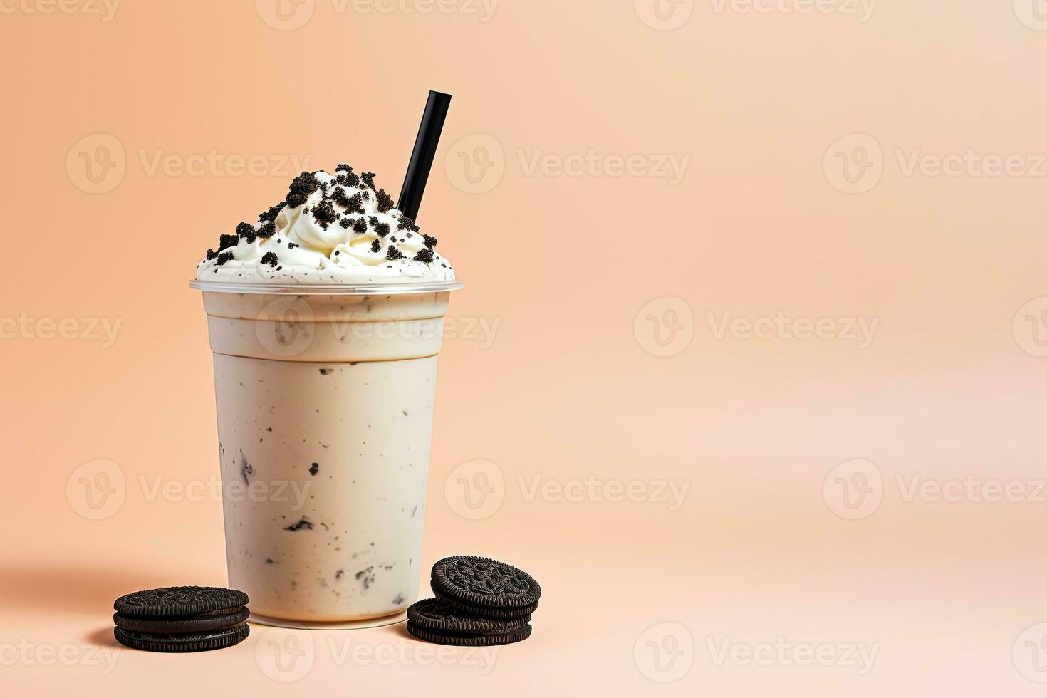 Cookies and cream milkshake in a takeaway cup with copy space. ai generated photo