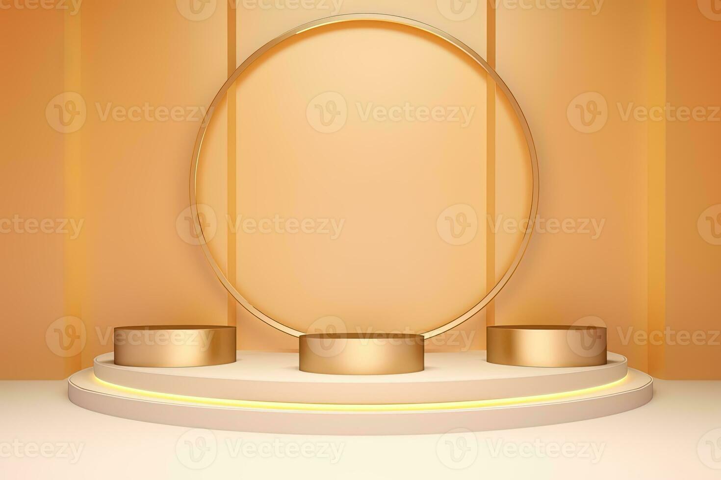 Realistic 3D podium with golden beige color for product display. ai generated photo