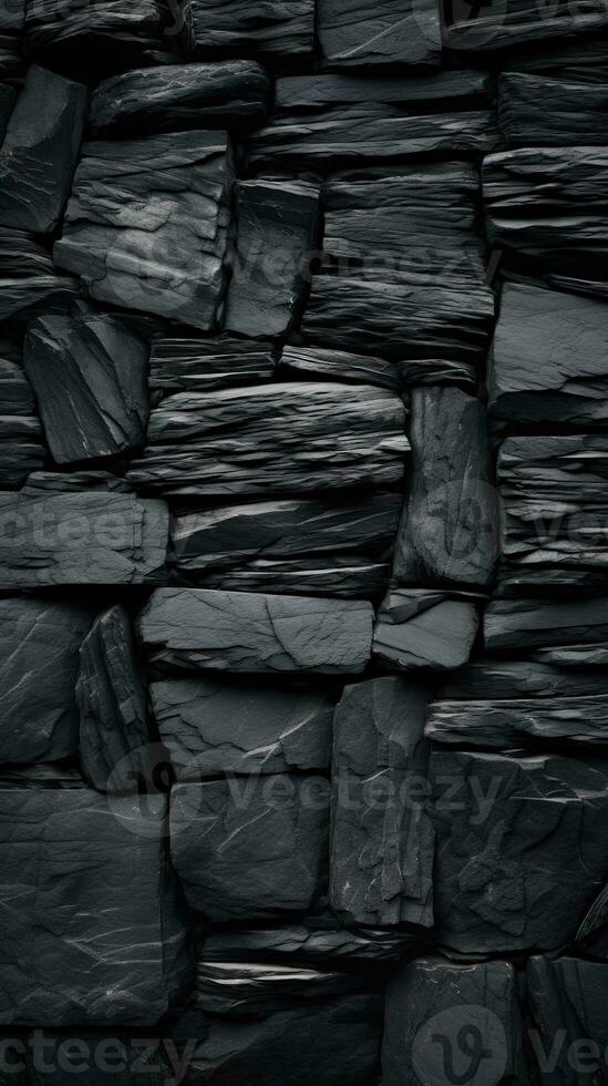 Black stone wall texture background. ai generated photo