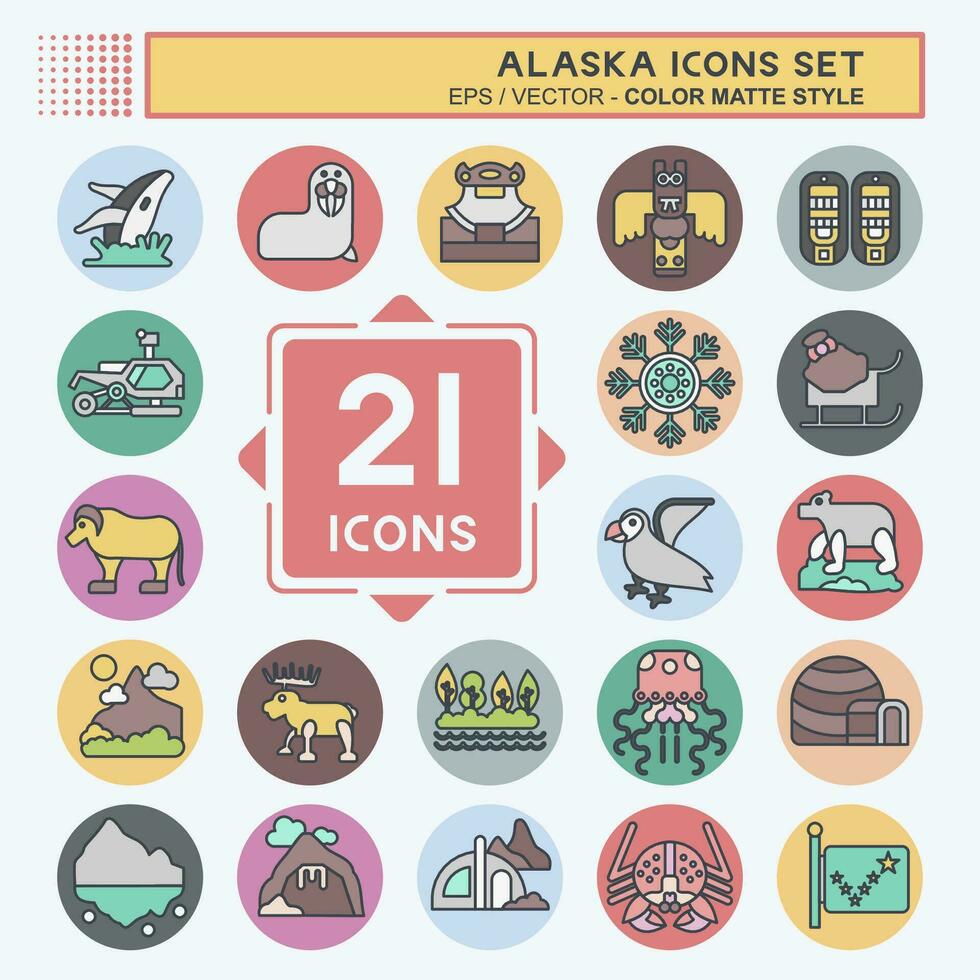 Icon Set Alaska. related to Education symbol. color mate style. simple design editable. simple illustration vector