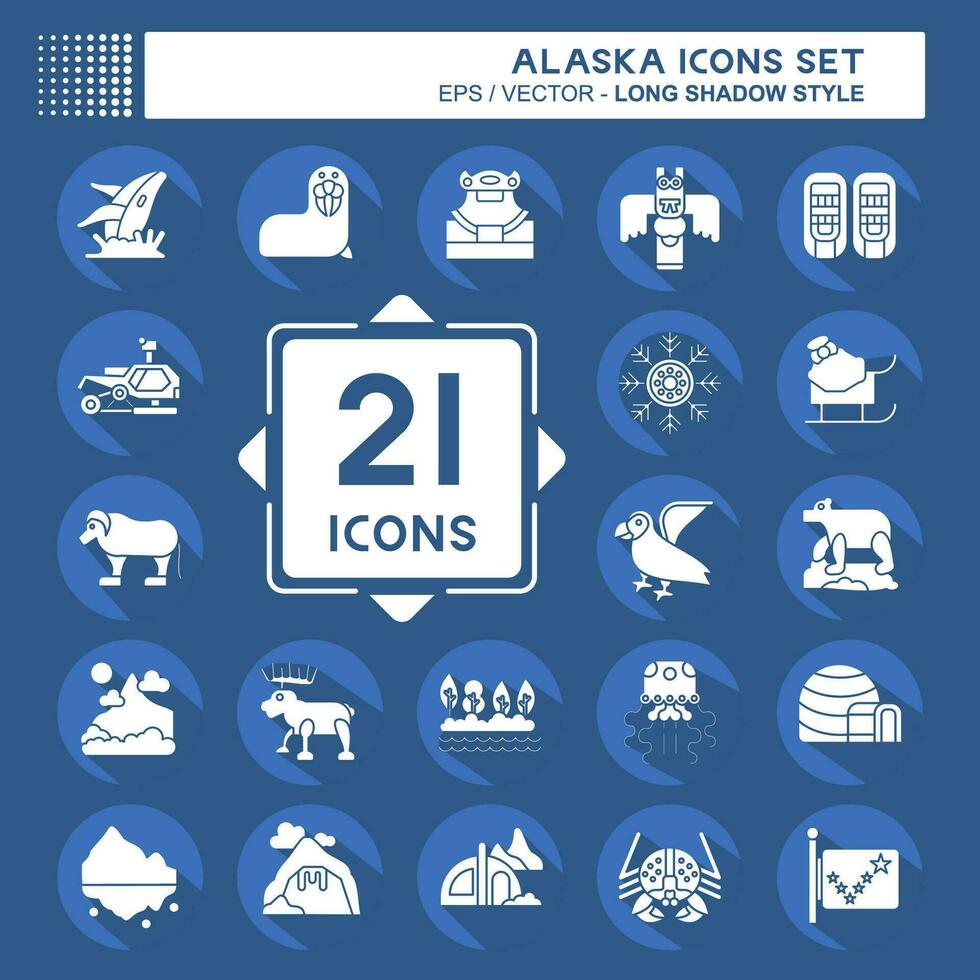 icono conjunto Alaska. relacionado a educación símbolo. largo sombra estilo. sencillo diseño editable. sencillo ilustración vector