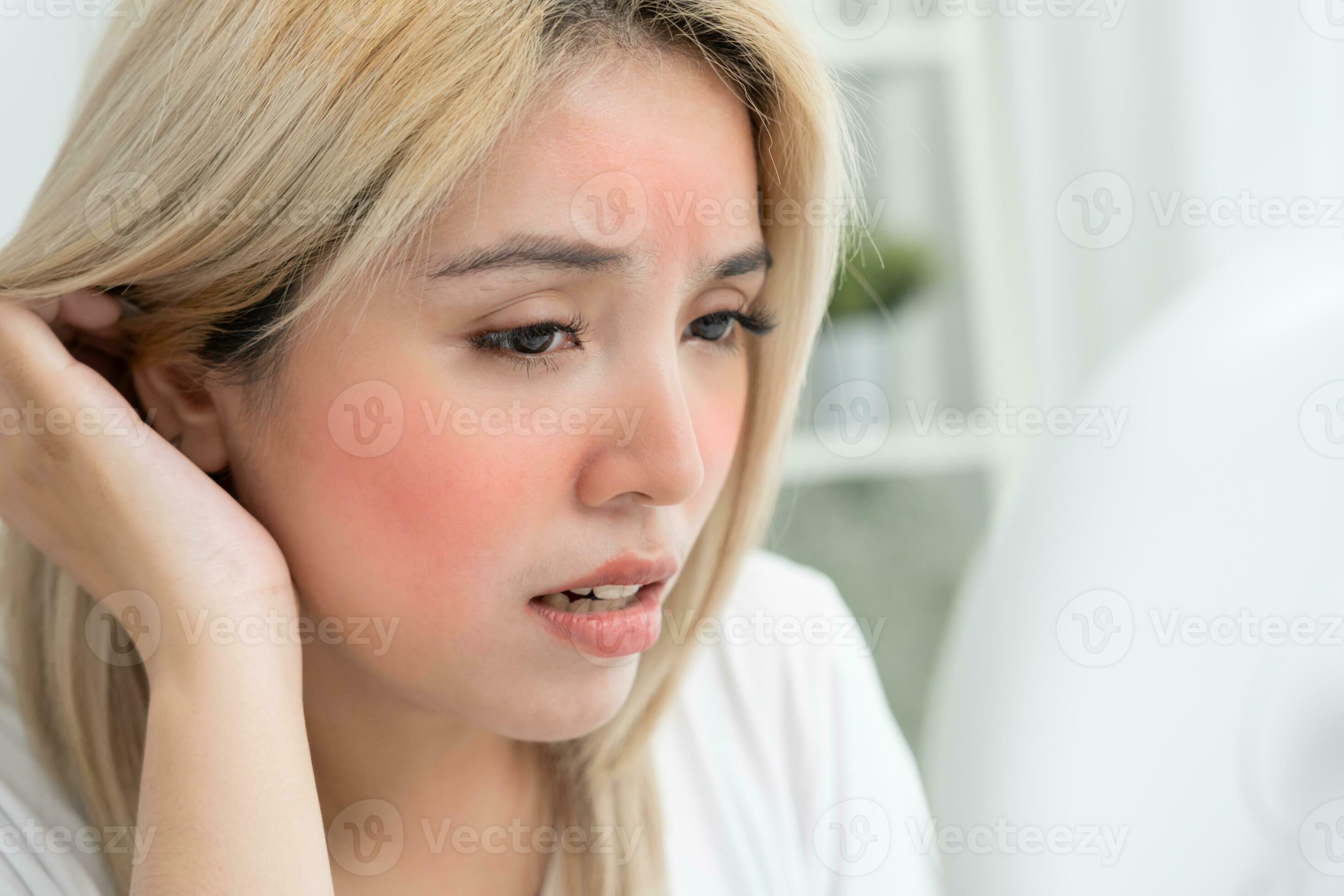 Young woman are worried about faces Dermatology and allergic to