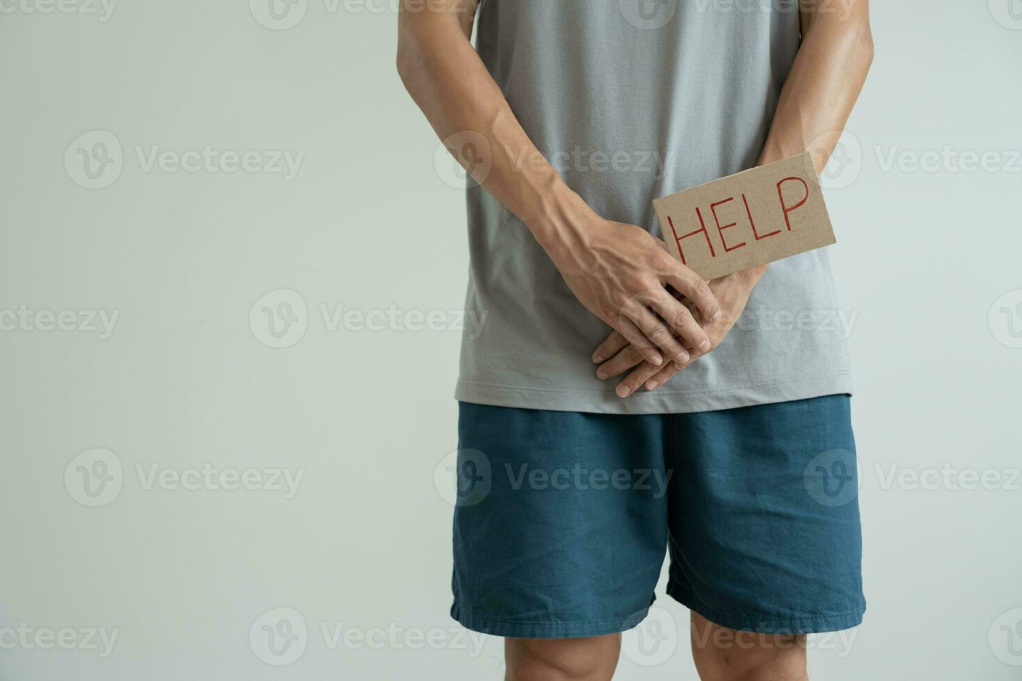 Man hold hand in front of private parts feeling discomfort from disease and inflammation. Venereal, testicular cancer. bladder problems, erectile dysfunction, premature ejaculation, prostate cancer photo