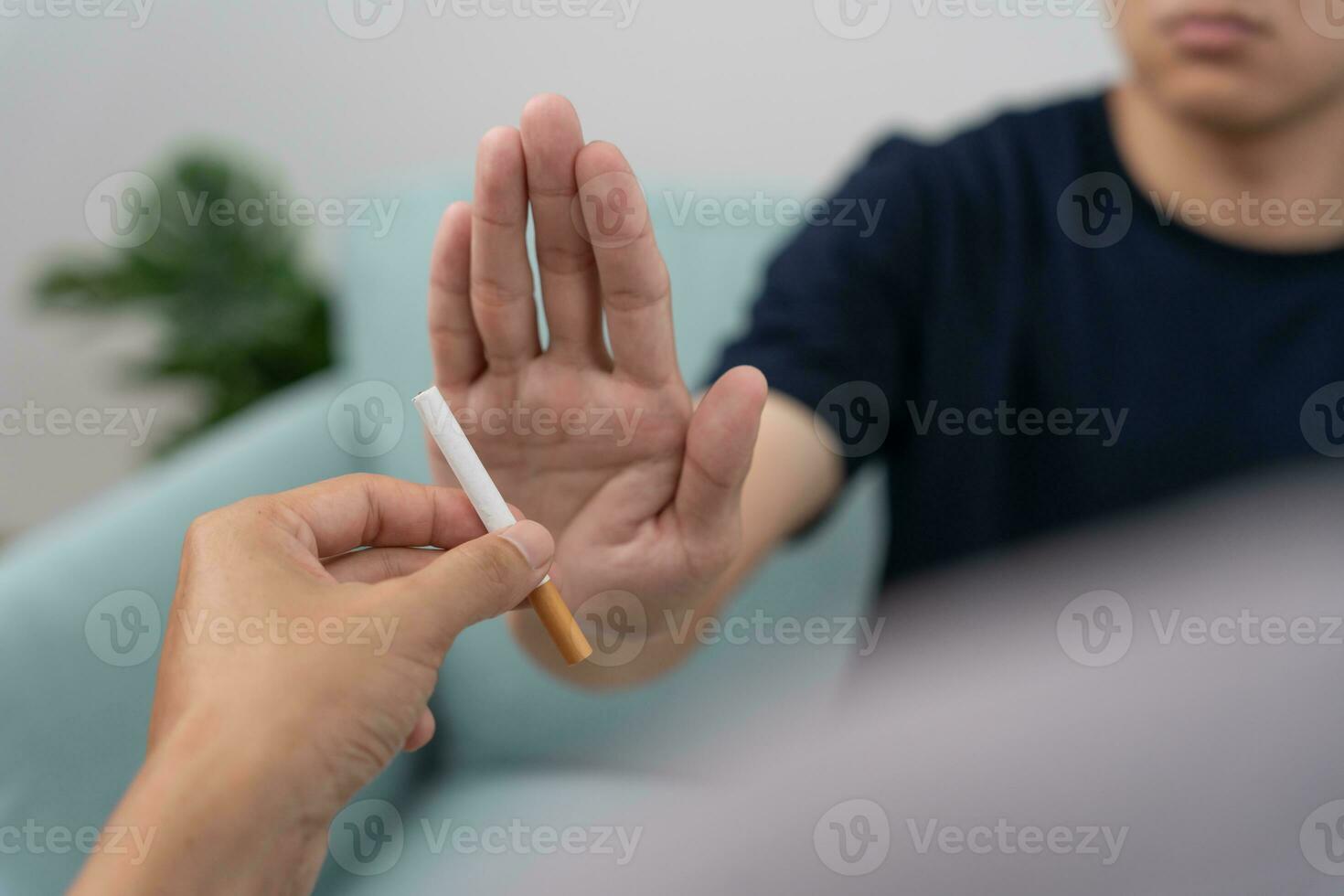 No smoking. Man stop smoke, refuse, reject, break take cigarette, say no. quit smoking for health. world tobacco day. drugs, Lung Cancer, emphysema , Pulmonary disease, narcotic, nicotine effect photo