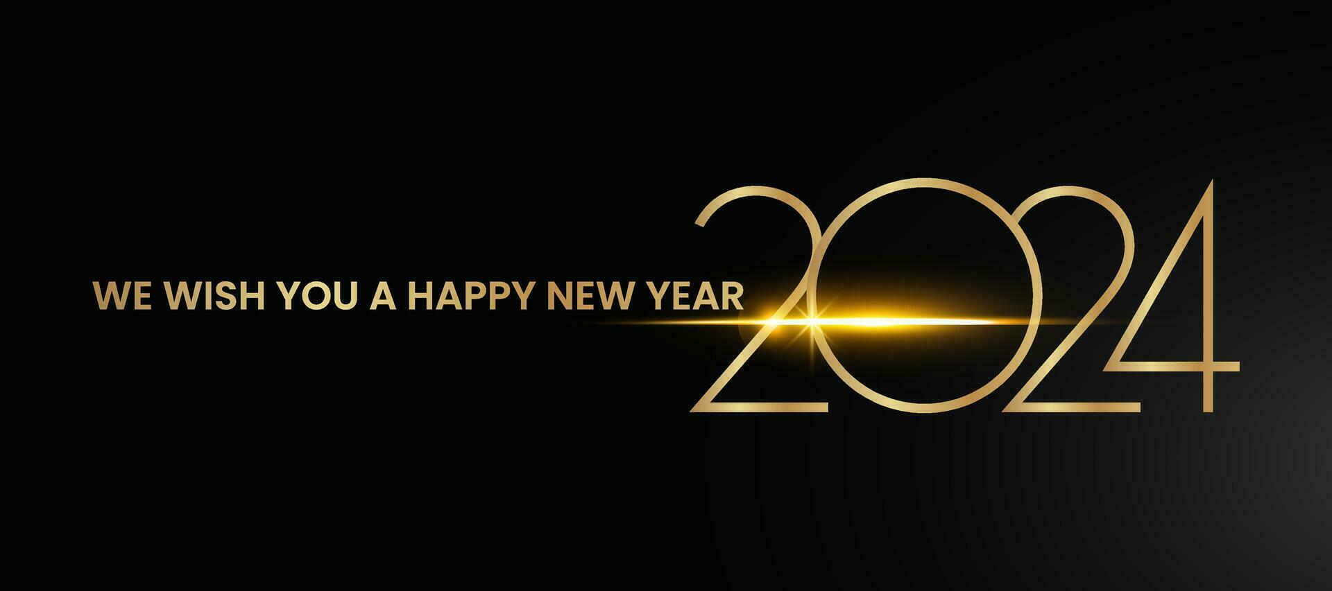 We wish you a Happy New Year 2024 shining sparkler firework gold and black greeting card vector