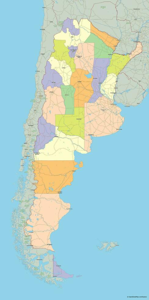 Detailed political vector map of Argentina