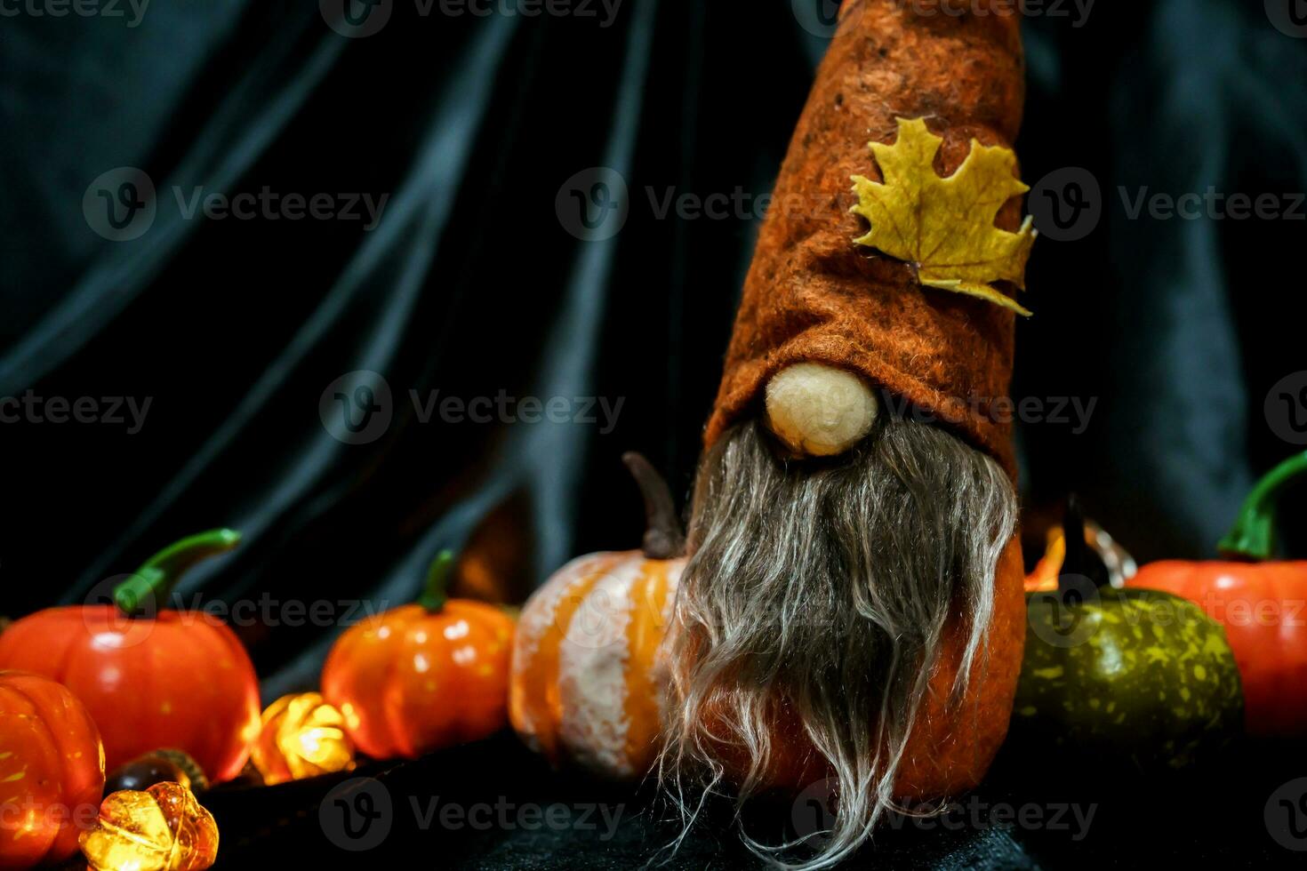 Halloween decorations background. Halloween Scary pumpkin head on wooden table Halloween holiday concept photo