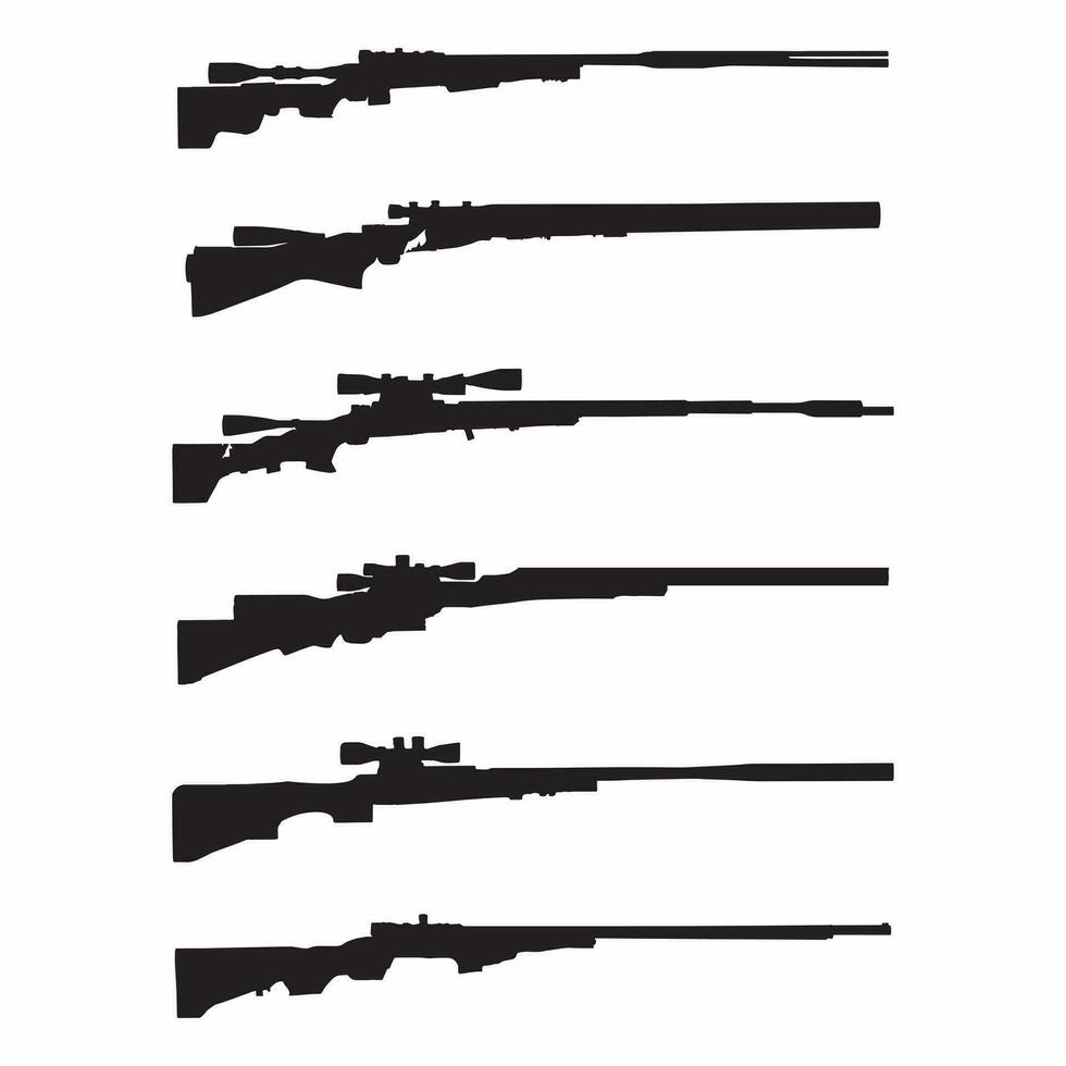 Silhouette Hunting rifle guns Vector set.