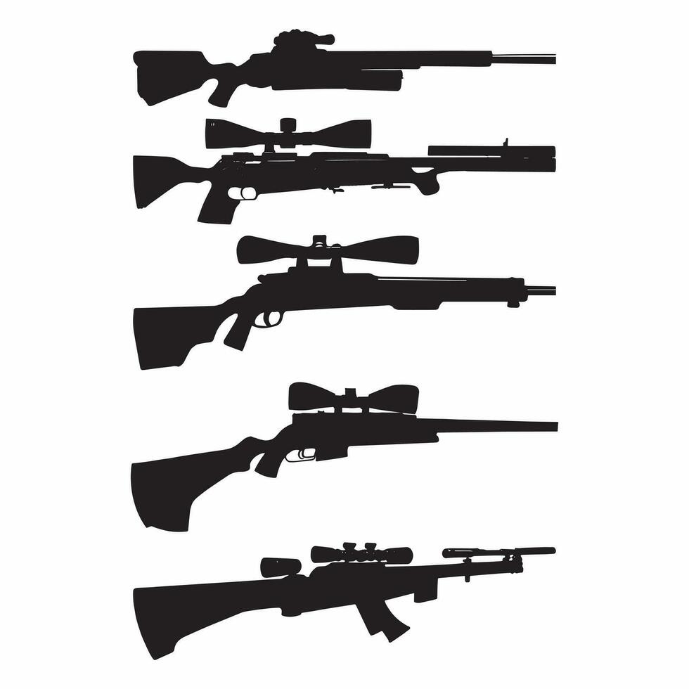 Silhouette Hunting rifle guns Vector set.