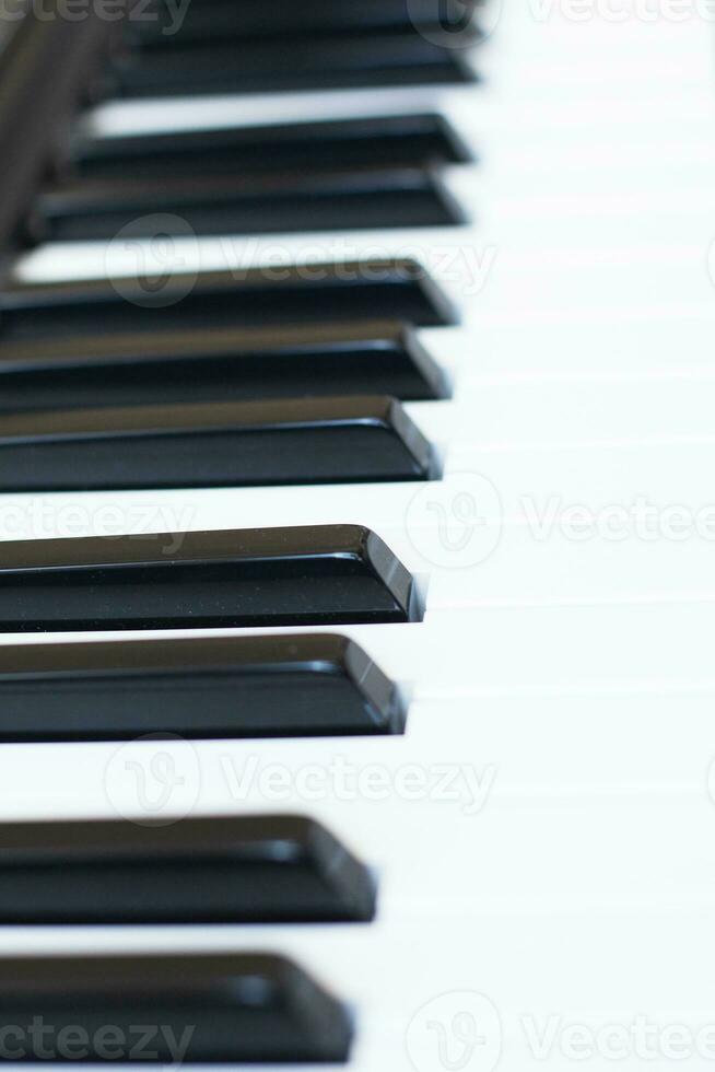 Synthesizer keys black and white background with copy space for your text. Piano octave close up photo