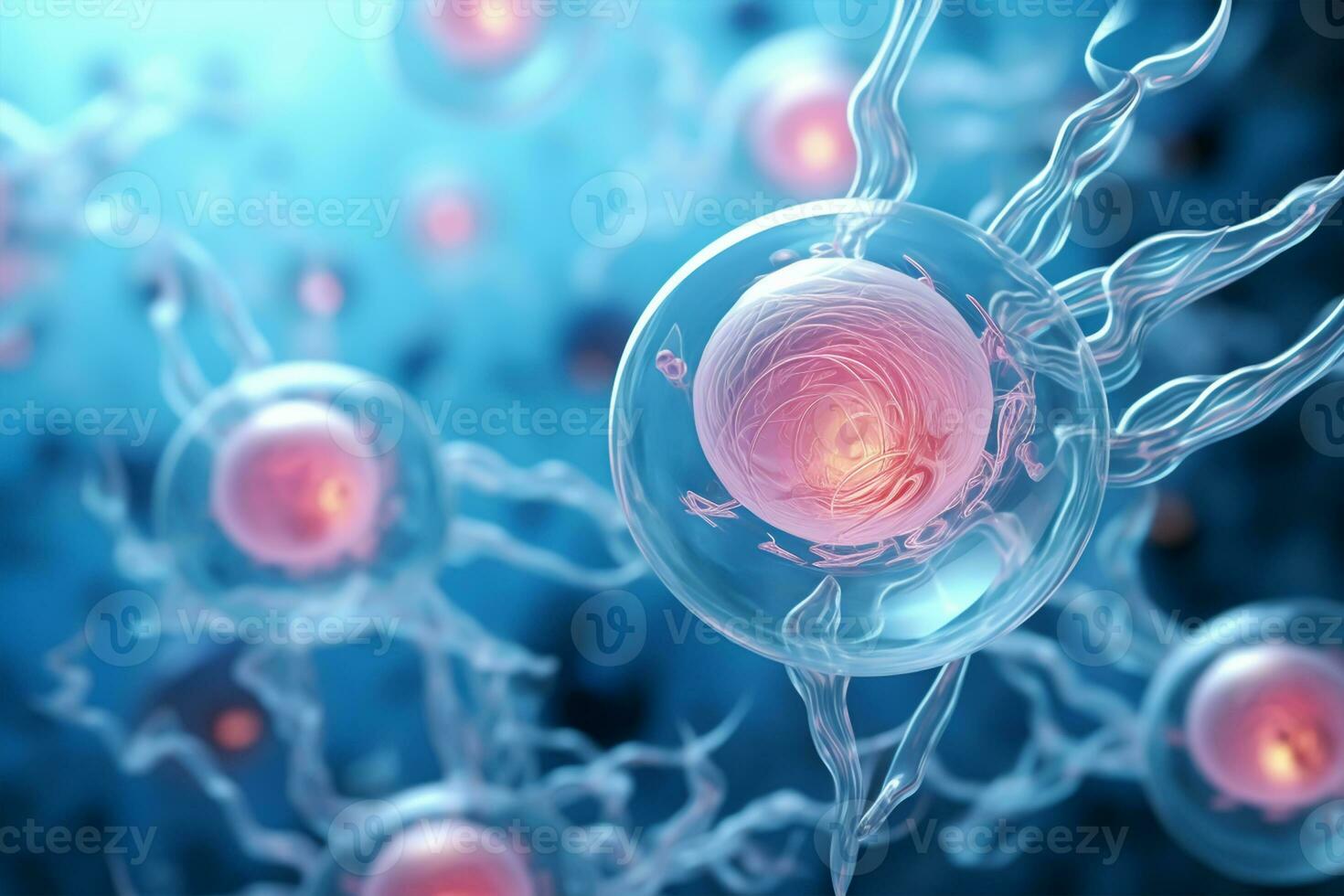 Human cell or Embryonic stem cell microscope background, medical science background photo
