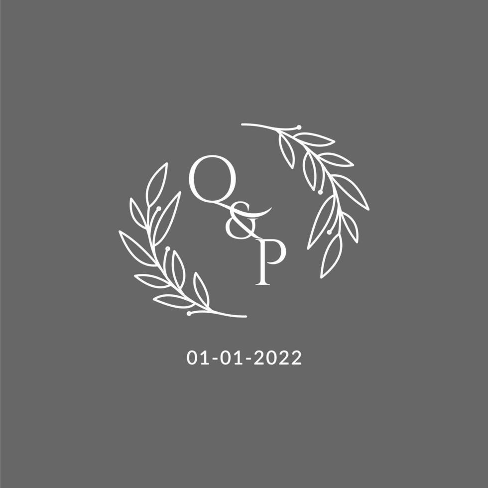 Initial letter QP monogram wedding logo with creative leaves decoration vector