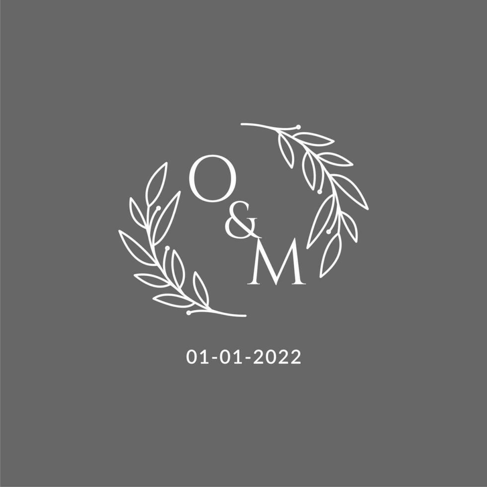 Initial letter OM monogram wedding logo with creative leaves decoration vector