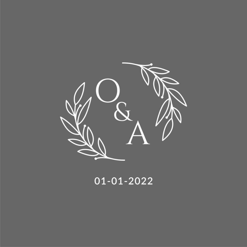 Initial letter OA monogram wedding logo with creative leaves decoration vector