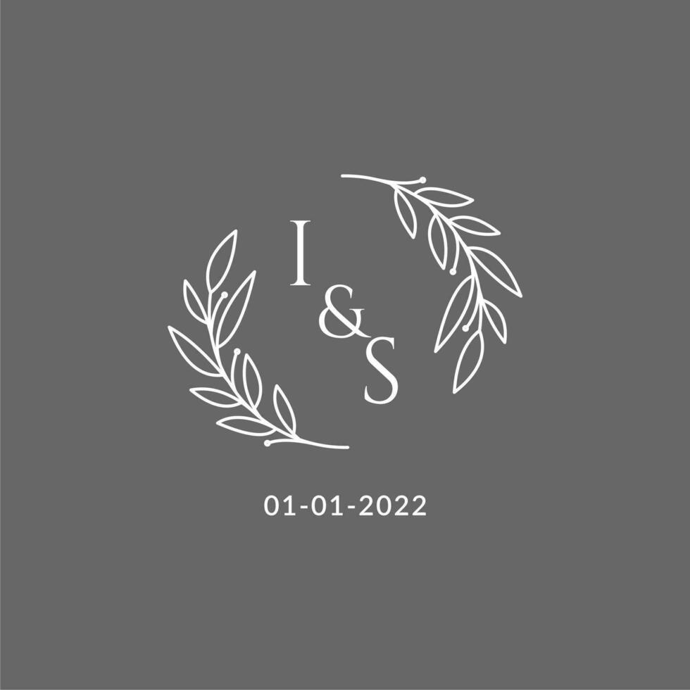 Initial letter IS monogram wedding logo with creative leaves decoration vector