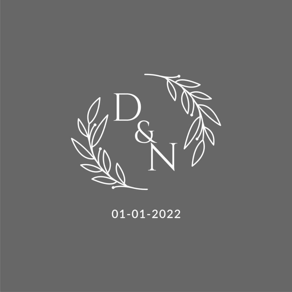 Initial letter DN monogram wedding logo with creative leaves decoration vector